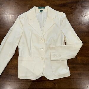 Lauren Ralph Lauren Off White Cotton Stretch Blazer Jacket Petite Small PS